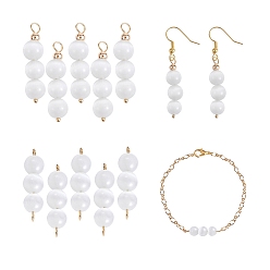 Blanc 10pcs 1 set pendentif oeil de chat, 304 têtes de tête en acier inoxydable, épingle à oeil de fer et perles de laiton, blanc, 30~30.3x8mm, Trou: 2mm, environ 10 pcs / ensemble