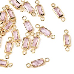 Pink SHEGRACE Brass Pave Cubic Zirconia Rectangle Connector Charms, Cadmium Free & Nickel Free & Lead Free, Long-Lasting Plated, Real 18K Gold Plated, Pink, 11x3x1.5mm, Hole: 1mm & 1.2mm