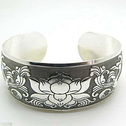 Цветок Браслеты-манжеты из сплава в стиле ретро и богемы для женщин, античное серебро, цветок, внутренний диаметр: 2-3/8 дюйм (6 см)