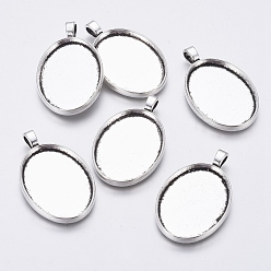 Античное Серебро Сеттинги для кулона(кабошонов), сплав, чашки безель с краями, без кадмия и без свинца, овальные, античное серебро, 38.5x24.5x5.5 мм, отверстие : 5.5x3.5 мм, лоток : 29x21.5 мм