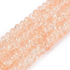 Персиковый Слойка Хрустящие прозрачные стеклянные бусины нити, рондель, розовые, 8~8.5x3.5~5 мм, отверстие : 1~1.4 мм, около 76~86 шт / нитка, 15.16~15.55 дюйм (38.5~39.5 см)