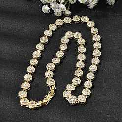 Настоящее золото 18K Женские цепочки из латуни с микропаве из прозрачных кубических цирконий и плоскими круглыми звеньями, стойки покрытие, без кадмия и без свинца, долговечный, реальный 18 k позолоченный, 18.90 дюйм (48 см)