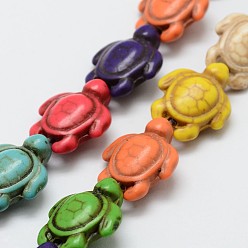 Coloré Brins de perles de magnésite synthétique, teint, tortue, colorées, 18.5x15x7.5mm, Trou: 1mm, Environ 23 pcs/chapelet, environ 15 pouce