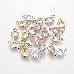 Mixed Color Brass Micro Pave Cubic Zirconia Links, Long-Lasting Plated, Flat Round, Clear, Mixed Color, 12.2x7x2.8mm, Hole: 1.2mm