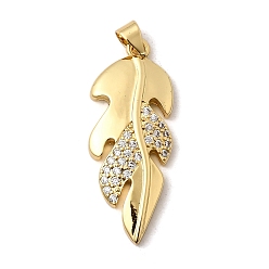 Настоящее золото 18K Латунные микро проложить кубического циркония подвески, перо, без свинца и без кадмия, долговечный, реальный 18 k позолоченный, 33.5x13x3.5 мм, отверстие : 3.5x4.5 мм