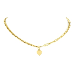 Heart Brass Pendant Necklaces with Curb & Paperclip Chains, Golden, Heart, 17.68 inch(44.9cm), Pendant: 11.5x9mm