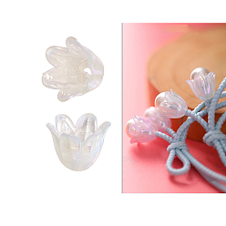 (404) Непрозрачное AB Кислое яблоко Акриловый шарик крышки, цветок, цветочный белый, 8.5x11 мм, отверстие : 1.3 мм, 100 шт / комплект