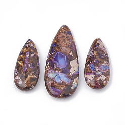 Имперская яшма Собранные бронзитовые и имперские яшмовые подвески, слеза, окрашенные, 36~50x15~21x6~7 мм, отверстие : 1 мм, 3 шт / комплект