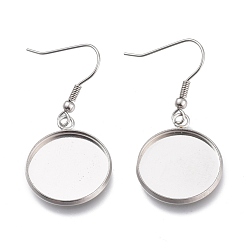 Нержавеющая Сталь Цвет Устойчивы к потускнению 304 крючки для сережек из нержавеющей стали, с пустым подвесным лотком, плоские круглые местом для кабошона, цвет нержавеющей стали, 42 мм, лоток : 18 мм, 20 датчик, штифты : 0.8 мм