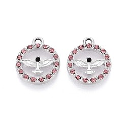 Розовый Подвески из сплава со стразами, плоский круг и орел, без кадмия, без никеля и без свинца, платина, светло-розовый, 17x14x2 мм, отверстие : 1.5 мм