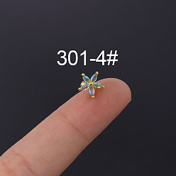 Бледно-бирюзовый Цветок 316l хирургическая нержавеющая сталь микропаве кубический цирконий хрящ серьги, золотые, бледные бирюзовая, 6 мм, штифты : 0.8 мм