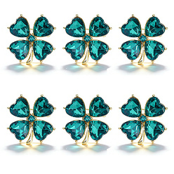 Green 6Pcs Clover Alloy Cat Eye Lapel Pin Backs for Backpack Clothes, Green, 29x28.5mm