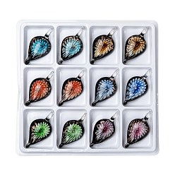 (52) Непрозрачная лаванда Бусины ручной работы подвески золотой песок, капля, разноцветные, 55~65x27~29x10~16 мм, отверстие : 8 мм, 12 шт / коробка