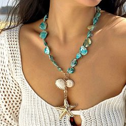 Золотой Ожерелья с подвесками из сплава и натуральных ракушек, форма раковины и морская звезда, золотые, 23.62 дюйм (60 см)