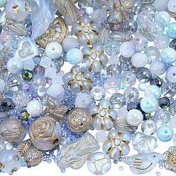 Светлый Стально-синий Набор для самостоятельной сборки круглых фурнитур, в том числе прозрачные акриловые бусины, Стеклянные бусины, Бисер из стекла , светло-стальной синий, 7.5x8.5 мм, отверстие : 1 мм