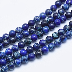Dark Blue Natural Imperial Jasper Beads Strands, Dyed, Round, Dark Blue, 8mm, Hole: 1mm, about 49pcs/strand, 15.7 inch