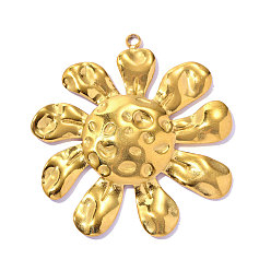 Настоящее золото 18K Текстурированные 304 подвески из нержавеющей стали, очарование подсолнуха, ионное покрытие (ip), долговечный, реальный 18 k позолоченный, 37x35 мм, отверстие: 1.90 мм