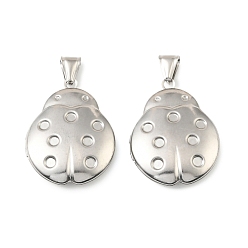 Нержавеющая Сталь Цвет 316 подвески из нержавеющей стали Locket, очарование божьей коровки, с 304 защелкой из нержавеющей стали на поручнях, цвет нержавеющей стали, 37.5x28.5x7.5 мм, отверстие : 7.5x3.5 мм, внутренний диаметр: 25x21 мм