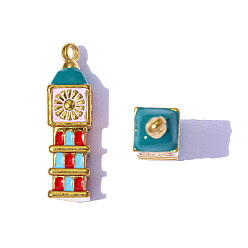 Разноцветный 304 подвески из нержавеющей стали, с эмалью, амулеты Биг Бена, зеркальная полировка, ионное покрытие (ip), реальный 18 k позолоченный, красочный, 24x7 мм, отверстие : 1.6 мм