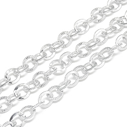 Gainsboro Aluminum Cable Chains, Textured, Unwelded, Flat Oval, Gainsboro, 9.8x8x1.6x1mm