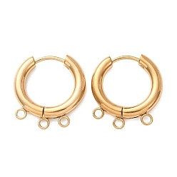 Golden 304 Stainless Steel Huggie Hoop Earring Findings, Round, with 3-Loops, Ion Plating(IP), Long-Lasting Plated, Golden, 19x18x3mm, Hole: 1.6mm