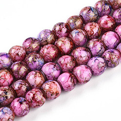 Камелия Выпечки нарисованных стеклянных бусин прядей, волочильных стиле, круглые, камелия, 7.5~8 мм, отверстие : 1.2 мм, около 102~119 шт / нитка, 29.53~34.25 дюйм (75~87 см)