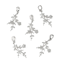 Platine Bélières en laiton Shegrace micro-pavé de zircone cubique, fleur, pour la moitié de perles percées, sans cadmium et sans plomb et sans nickel, platine, 45mm, Trou: 6x5mm