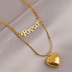 Настоящее золото 18K 316 двухслойные ожерелья из хирургической нержавеющей стали, сердце, реальный 18 k позолоченный, 15.31 дюйм (38.9 см)