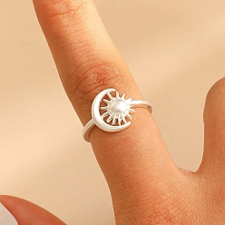 Матовый Серебристый Цвет Латунные манжеты с открытыми кольцами, луна с солнцем, матовый серебристый цвет, 12.5 мм, размер США 5 1/2 (16.1 мм)