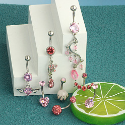 Mixed Shapes 8 шт. 8 стили 316l набор колец для живота из нержавеющей стали с розой, стразами, в форме сердца, крыла, круглой изогнутой штангой, цвет нержавеющей стали, разнообразные, 10x5 мм, штифты : 1.6 мм