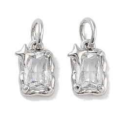 Прозрачный Латунные микро проложить кубического циркония прелести, без кадмия, без никеля и без свинца, с целью перехода в кольце, прямоугольник со звездой, платина, прозрачные, 9.5x6x3 мм, отверстие : 3 мм