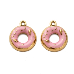 Pink 304 подвески из нержавеющей стали, пончик, с эмалью, реальный 18 k позолоченный, ионное покрытие (ip), розовые, 17.5x15x3.5 мм, отверстие : 1.6 мм