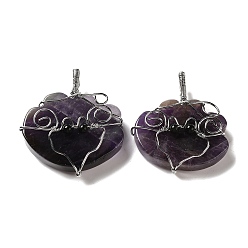 Amethyst Natural Amethyst Copper Wire Wrapped Pendants, Cloud Charms, Rack Plating, Platinum, 47~49x44.5~46x13~13.5mm, Hole: 6~7.5x4.5~5mm