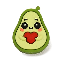 Avocado Fruit Theme Food Grade Eco-Friendly Silicone Beads, Green Yellow, Avocado, 27.5x21x12mm, Hole: 2mm