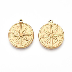 Настоящее золото 18K 304 подвески из нержавеющей стали, ионное покрытие (ip), овал со звездочками, реальный 18 k позолоченный, 22.5x18.5x2 мм, отверстие : 1.5 мм