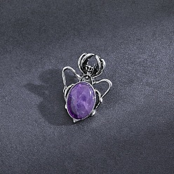 Amethyst Natural Amethyst Pendants, with Antique Silver Alloy Finding, Spider Charms, 36x26mm