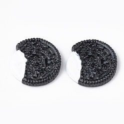 Black Opaque Resin Decoden Cabochons, Biscuit, Black, 26x4.5mm
