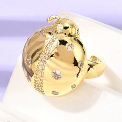 Прозрачный Открытые кольца манжеты из латуни с микропаве и кубическим цирконием, коровка, стойки покрытие, долговечный, реальный 18 k позолоченный, без кадмия и без свинца, прозрачные, 19 мм