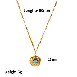 Синтетическая Бирюза Подвеска в виде цветка из искусственной бирюзы 304 цепочки из нержавеющей стали для женщин, реальный 18 k позолоченный, 18.90 дюйм (48 см), Кулон : длиной 16 мм 