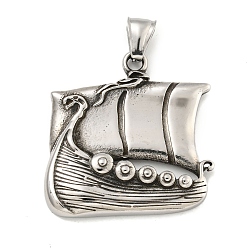Античное Серебро 316 хирургические подвески из нержавеющей стали, очарование корабля, античное серебро, 37x36x5 мм, отверстие : 7 мм