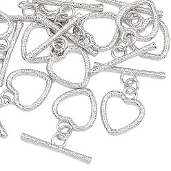 Платинированный Латуни Переключить застежками, без кадмия, без никеля и без свинца, текстурированное сердце, Реальная платина, Сердце: 16.5x14x2 mm, Кольцо: 6x22x2 mm, отверстие : 2.5 мм