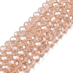 Персиковый Слойка Стеклянные бусины с гальваническим покрытием , гальваническое покрытие, граненые, рондель, розовые, 3.5~3.8x3 мм, отверстие : 0.4 мм, около 105~110 шт / нитка, 29~31 см