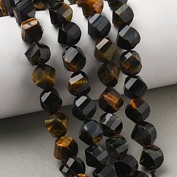 Синий Природных тигровый глаз бисер нитей, граненые, твист, окрашенная и подогревом, синие, 10~10.5x9.5~10.5x9.5~10.5 мм, отверстие : 1 мм, около 38~40 шт / нитка, 14.96~15.35'' (38~39 см)