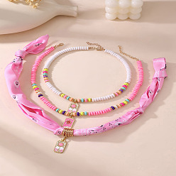 Ярко-Розовый Прямоугольный кулон из цинкового сплава с эмалью 3 многослойное ожерелье, Шарфы-ожерелья из стеклянных бусин для женщин, золотые, ярко-розовый, 16.34 дюйм (41.5 см) ~ 25.20 дюйм (64 см), 3 шт / комплект