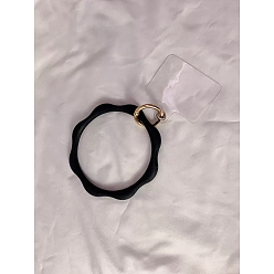Black Silicone Loop Phone Lanyard, Wrist Lanyard Strap with Plastic & Golden Plated Alloy Keychain Holder, Black, 9cm