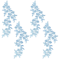 Светло-Голубой 4 шт. полиэстеровая компьютерная вышивка ткань приклеиваемые/пришивные заплатки, аксессуары для костюма, аппликация, цветок, Небесно-голубой, 255x105x1.5 мм