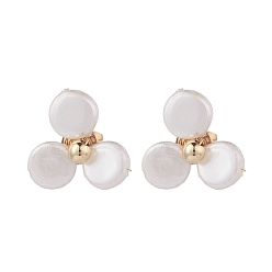 White Shell Pearl Flower Stud Earrings with Brass Pin for Women, White, 16.5x16mm, Pin: 0.7mm