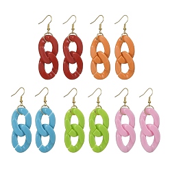 Mixed Color Acrylic Curb Chains Shape Dangle Earrings, with Iron Earring Pins, Mixed Color, 66x20.5mm