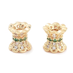 Зеленый Латунные микропаве из прозрачного кубического циркония, колонка, реальный 18 k позолоченный, волнистый край, зелёные, 6.2x6 мм, отверстие : 1.4 мм