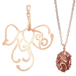 Light Gold 1pc 925 pendentif en argent sterling serti de cabochons, 1 tissu en daim carré en tissu de polissage argenté, or et de lumière, 39.5x35.5x8.5mm, Trou: 4x3mm